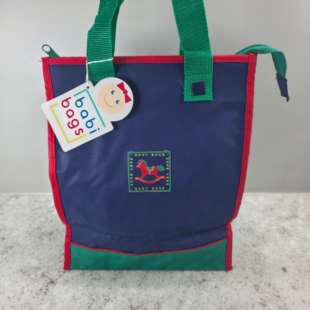 Babi Bags Mini Diaper Bag Navy Blue Green Red Rocking Horse Vintage Style NWT
